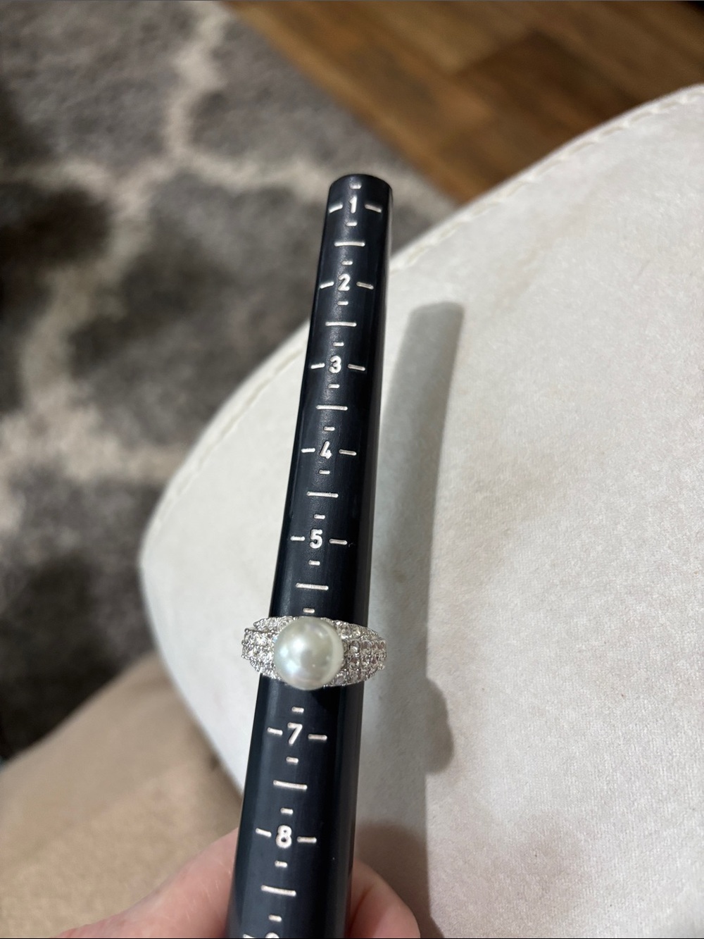 JTV Silver Pearl and Pavé Crystal Ring - White Pearl